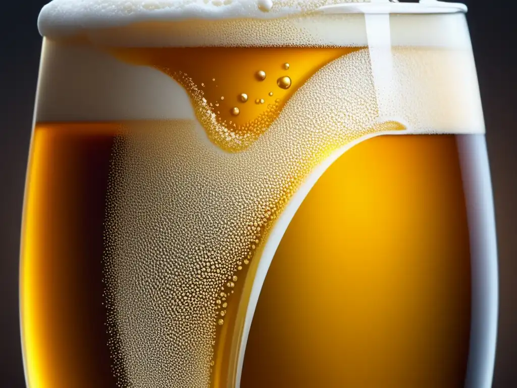 Certificación Cervecera: Detalle de vaso de cerveza dorada con burbujas y espuma cremosa