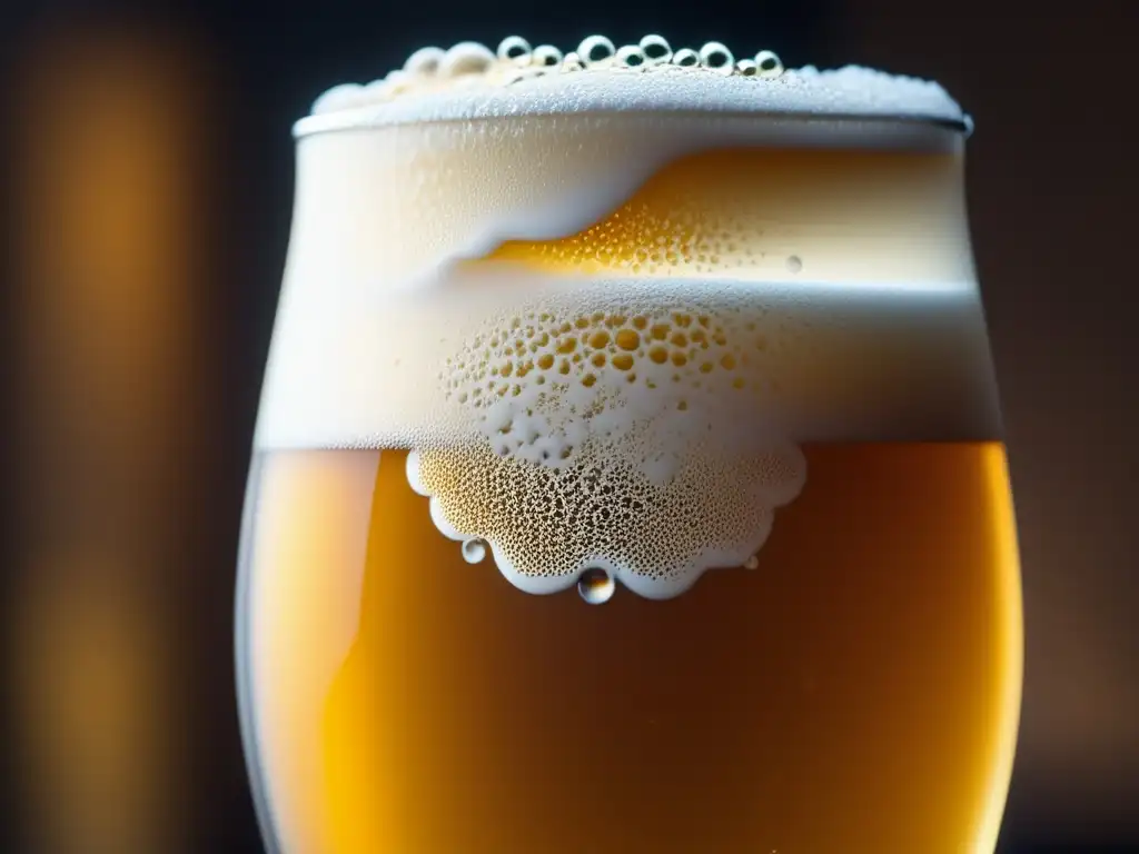 Detallada imagen de una copa de 3 Monts Bière de Garde con líquido dorado y espuma cremosa