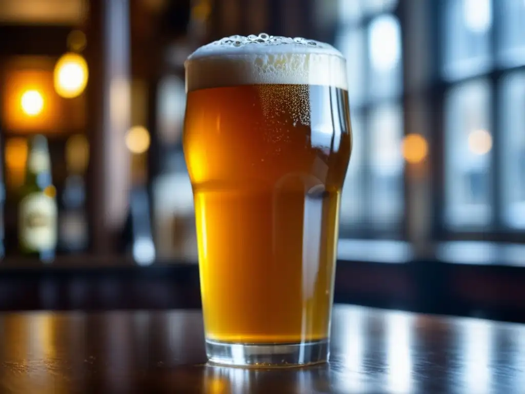 Pint of beer sparkling golden in a Scottish pub - Ruta por Escocia