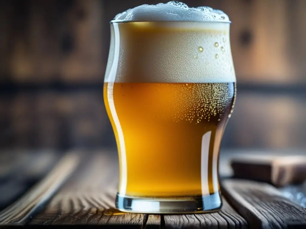 Cerveza artesanal 'La Magia del Brett' en vaso con espuma cremosa y condensación