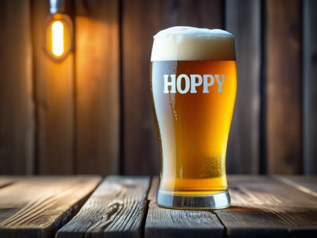 Cerveza Hoppy Lager derramada en mesa, burbujas, espuma y detalles en primer plano