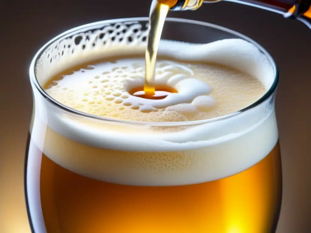 Cerveza Golden Ale con espuma cremosa y burbujas doradas en un vaso delicado