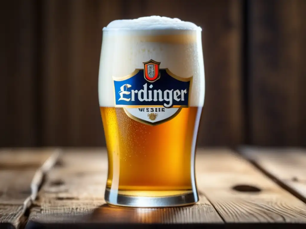 Imágen de Erdinger Weissbier en vaso de vidrio con condensación y espuma blanca Weizenbier