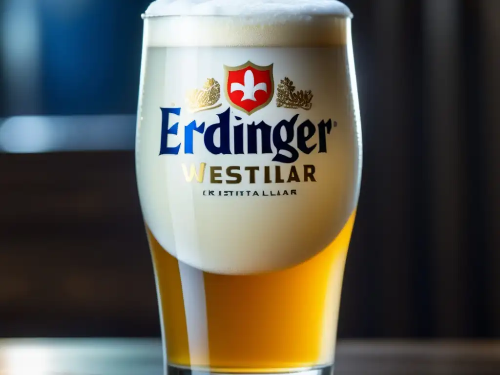 Cerveza Erdinger Weissbier Kristallklar con espuma blanca cremosa - Krystal Weizen