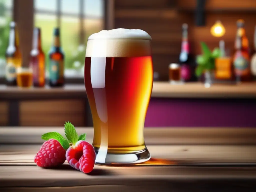 Detallada imagen de cerveza frutal casera, muestra colores vibrantes y texturas