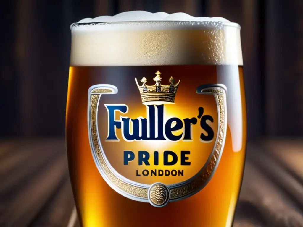 Una pintura de Fuller's London Pride, con un color ámbar intenso y espuma blanca