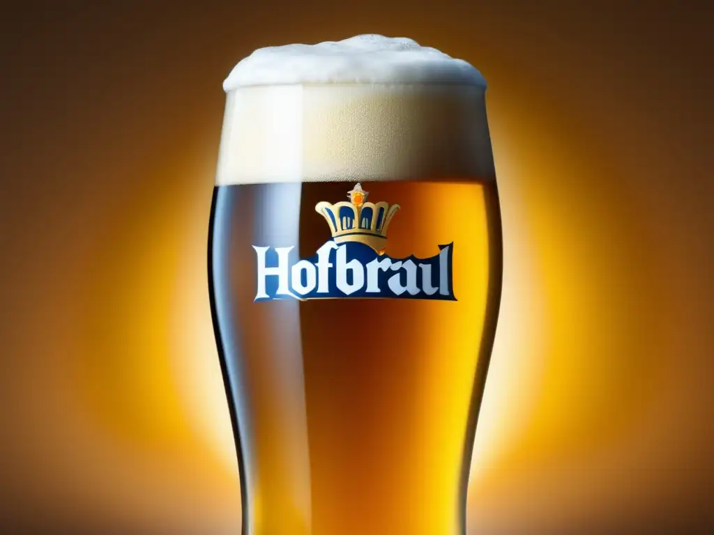 Cerveza Helles Hofbräu Original en vaso transparente, con burbujas y condensación