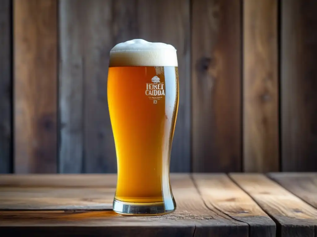 Cerveza Double IPA en copa elegante con espuma cremosa y detalles intrincados