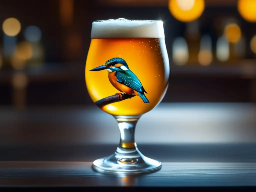 Cerveza Kingfisher dorada en vaso de cristal, elegante y burbujeante