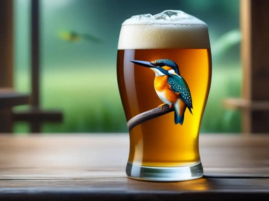 Cerveza Kingfisher dorada en vaso de vidrio con condensación