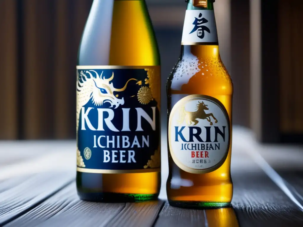 Cerveza Kirin Ichiban: refrescante y de alta calidad, en una mesa japonesa con jardín tradicional