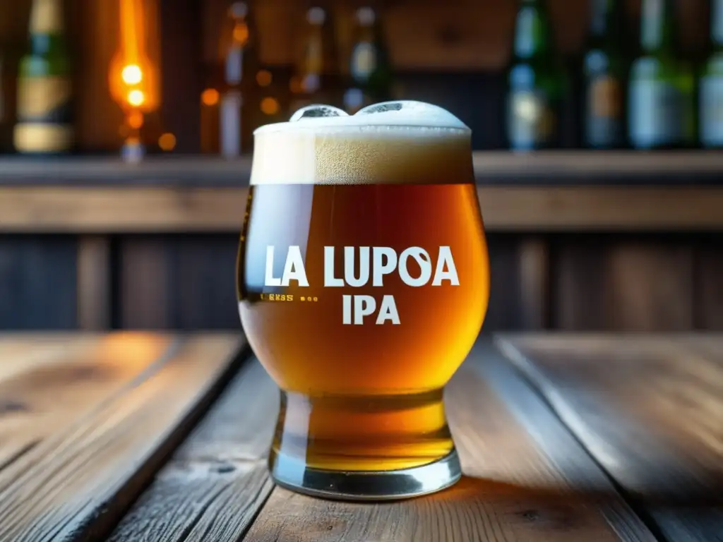 Cerveza La Lupulosa IPA, dorada y espumosa, detalle 8k