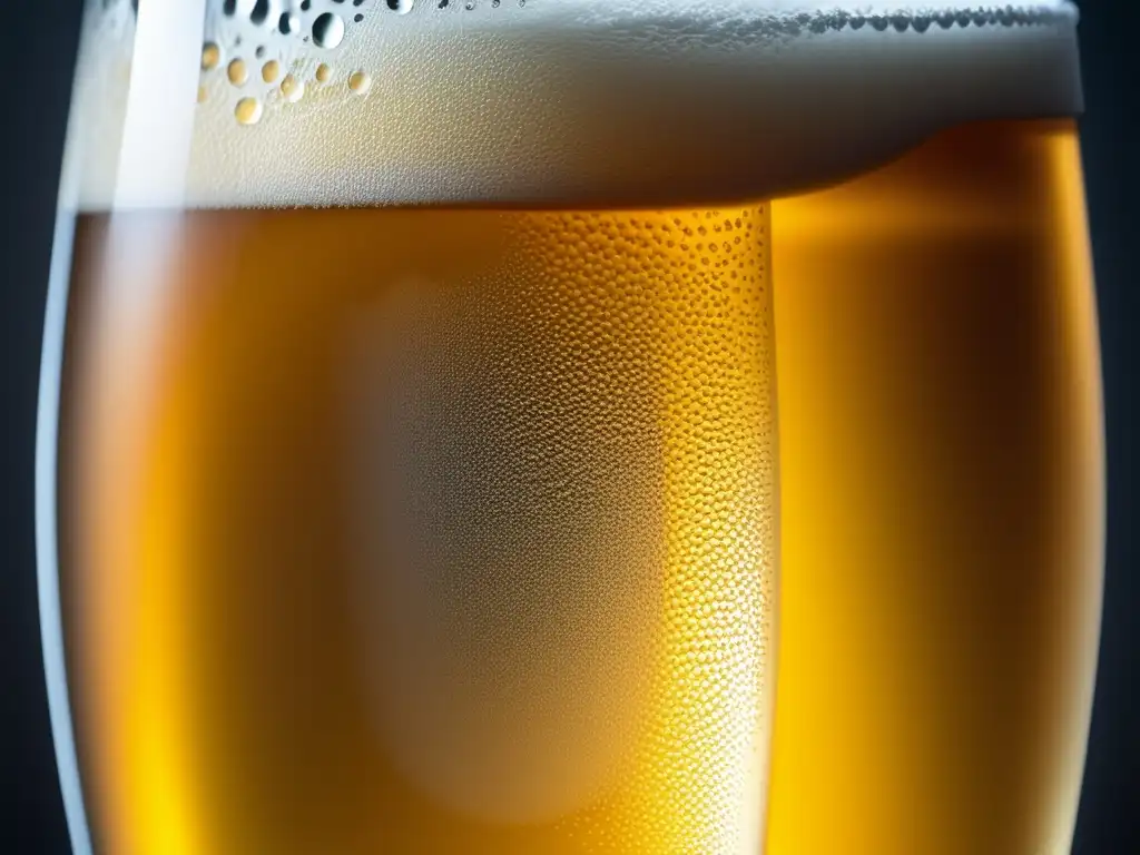 Cerveza Lager con temperatura ideal en vaso de cristal lleno