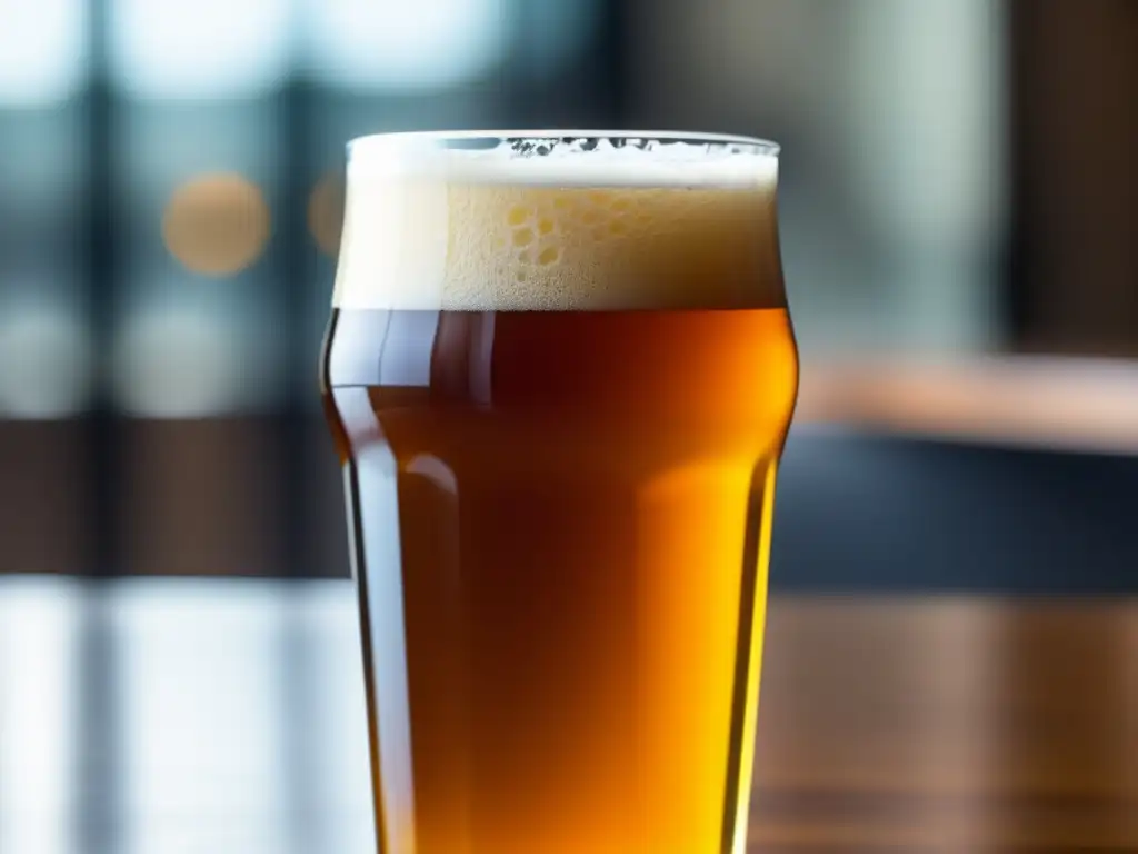 The image shows a perfectly poured Mastra English Pale Ale in a tall glass, showcasing its rich amber color and frothy head