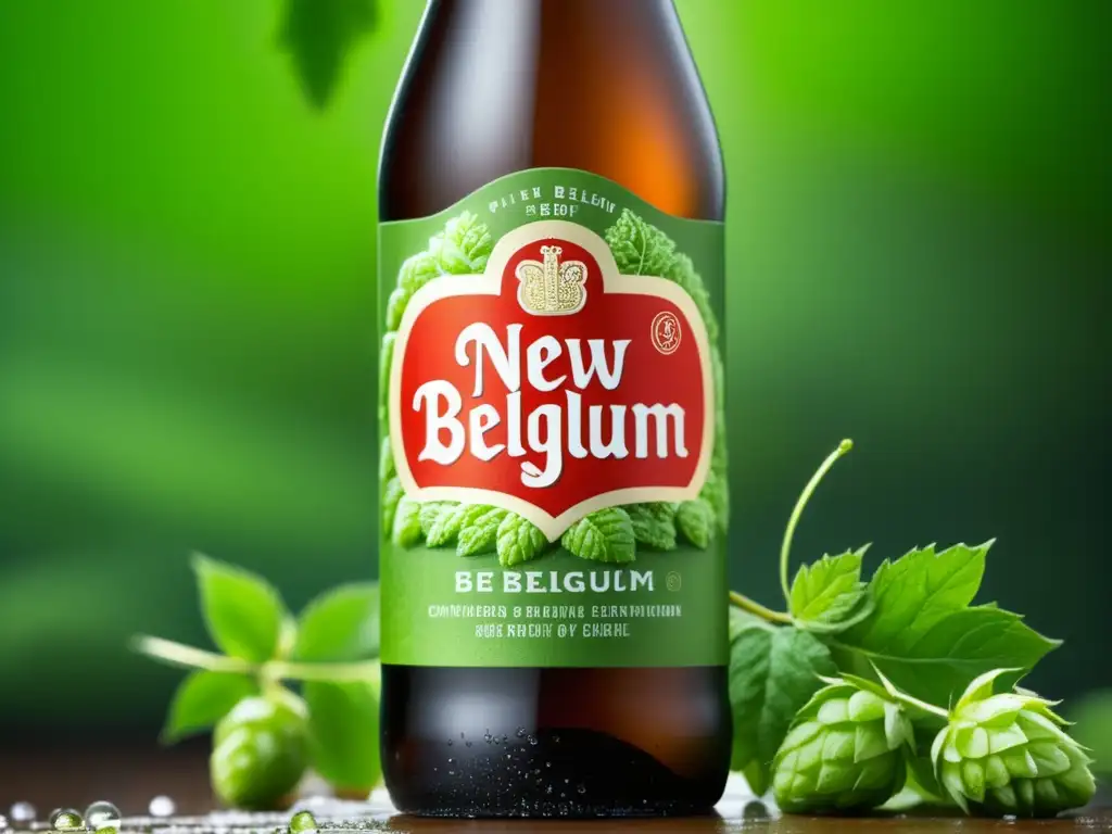 New Belgium: Botella con condensación y lúpulo verde, resalta compromiso con sostenibilidad y creatividad en la cerveza