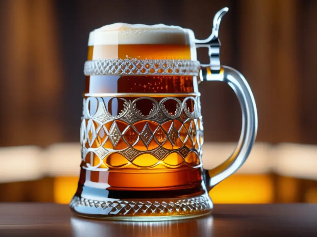 Stein de Oktoberfest con cerveza Märzen ámbar y diseño alemán