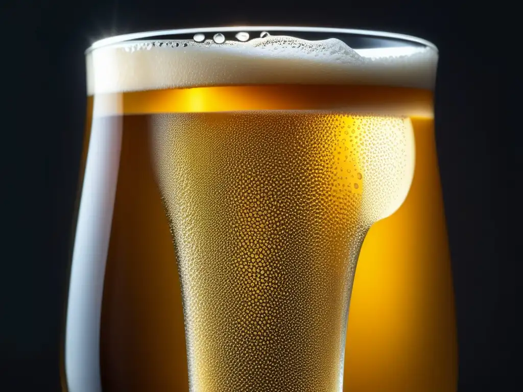 Cerveza orgánica con detalles intrincados, burbujas claras y condensación mesmerizante