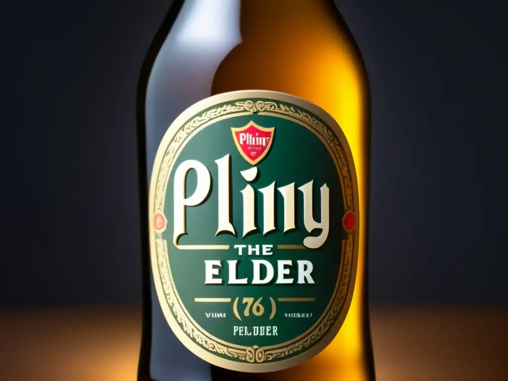 Botella de cerveza Pliny the Elder con detalles intrincados y firma de Vinnie Cilurzo