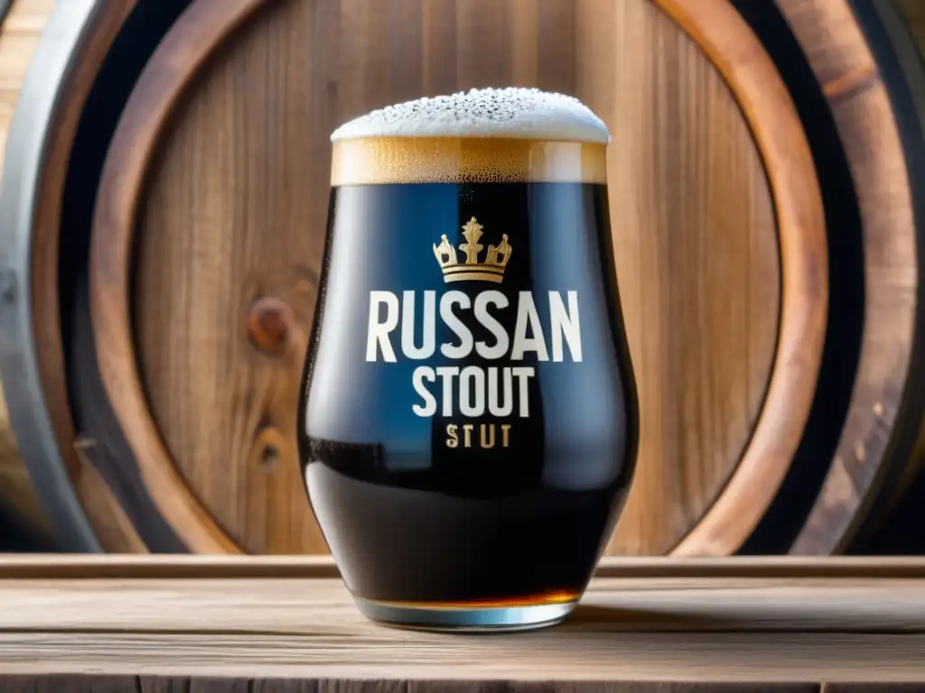 Cerveza rusa stout en vaso de cristal con hielo y condensación - Viajes a Rusia