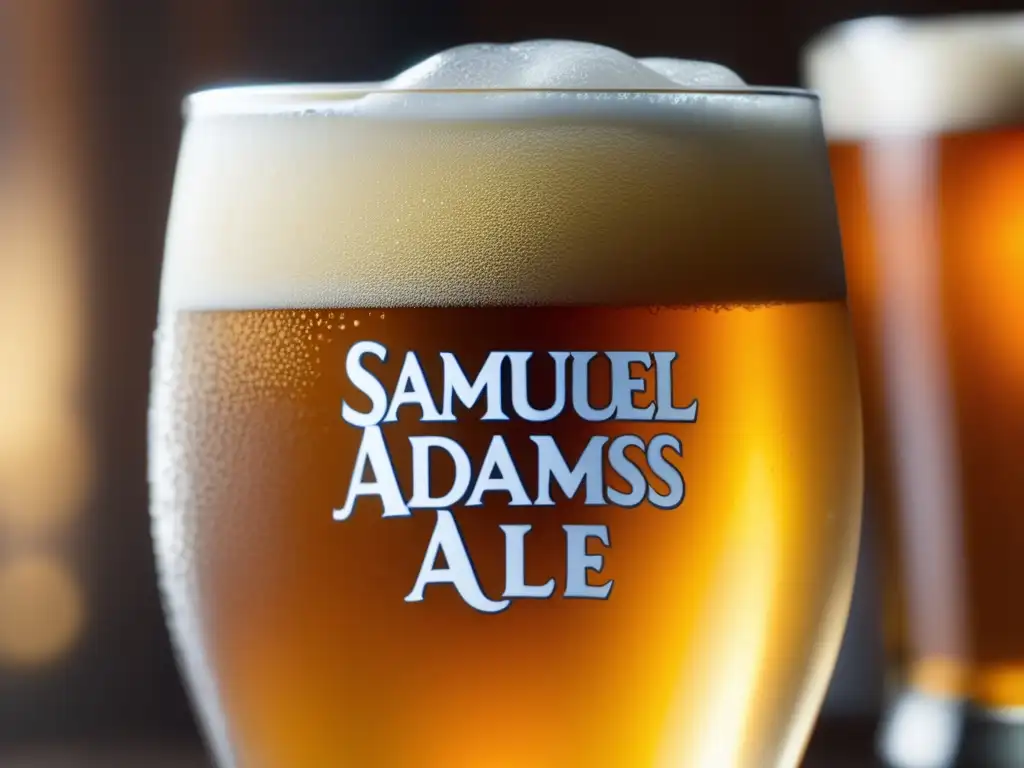 Vaso de cristal lleno de Samuel Adams Summer Ale, con su tono dorado y burbujas brillantes