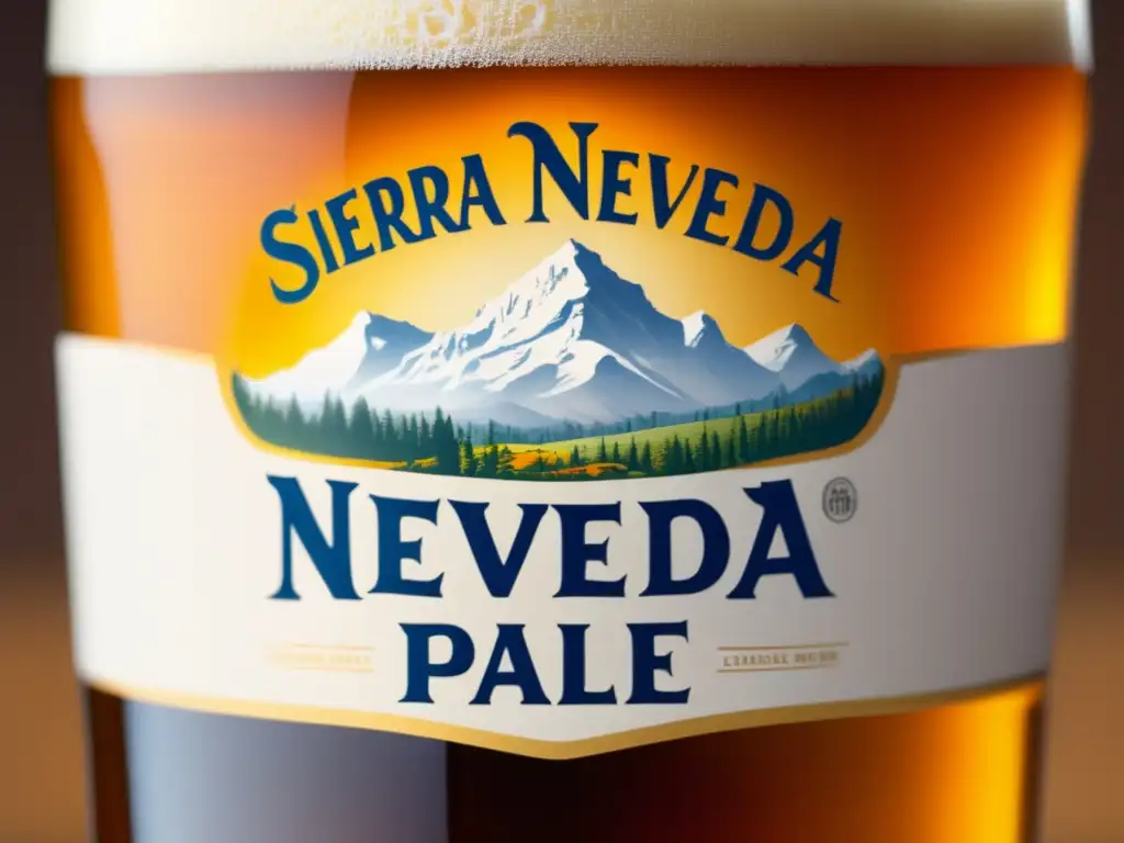 Una APA de Sierra Nevada con tono ámbar dorado, espuma blanca cremosa y burbujas elegantes