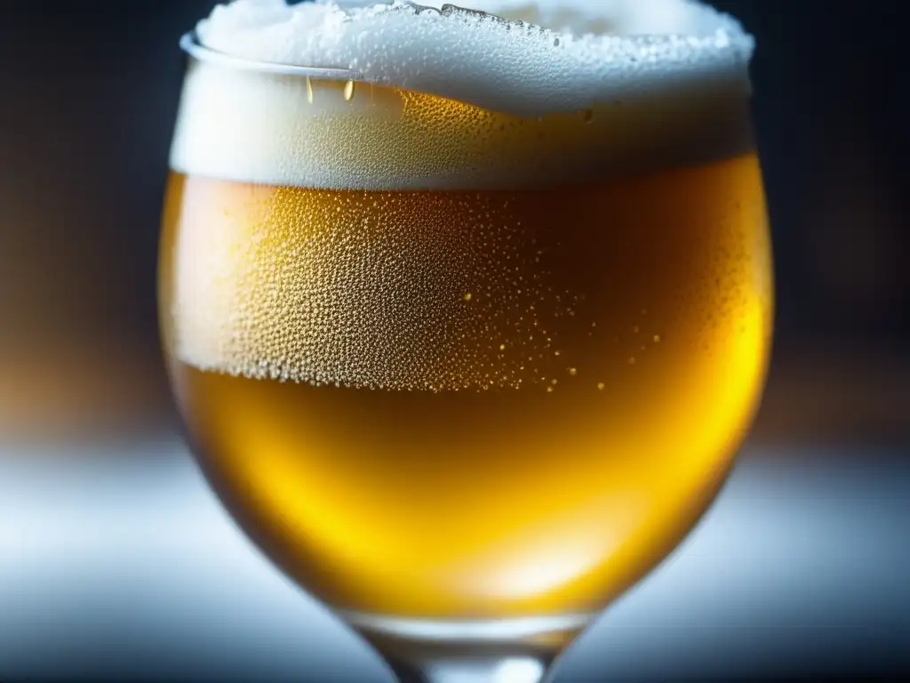 Cerveza sin alcohol con espuma cremosa y burbujas brillantes