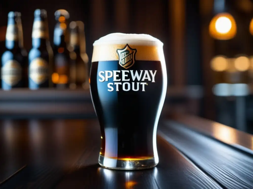 Cerveza Double Stout: imagen detallada de un vaso con Speedway Stout, color ébano intenso y espuma tostada