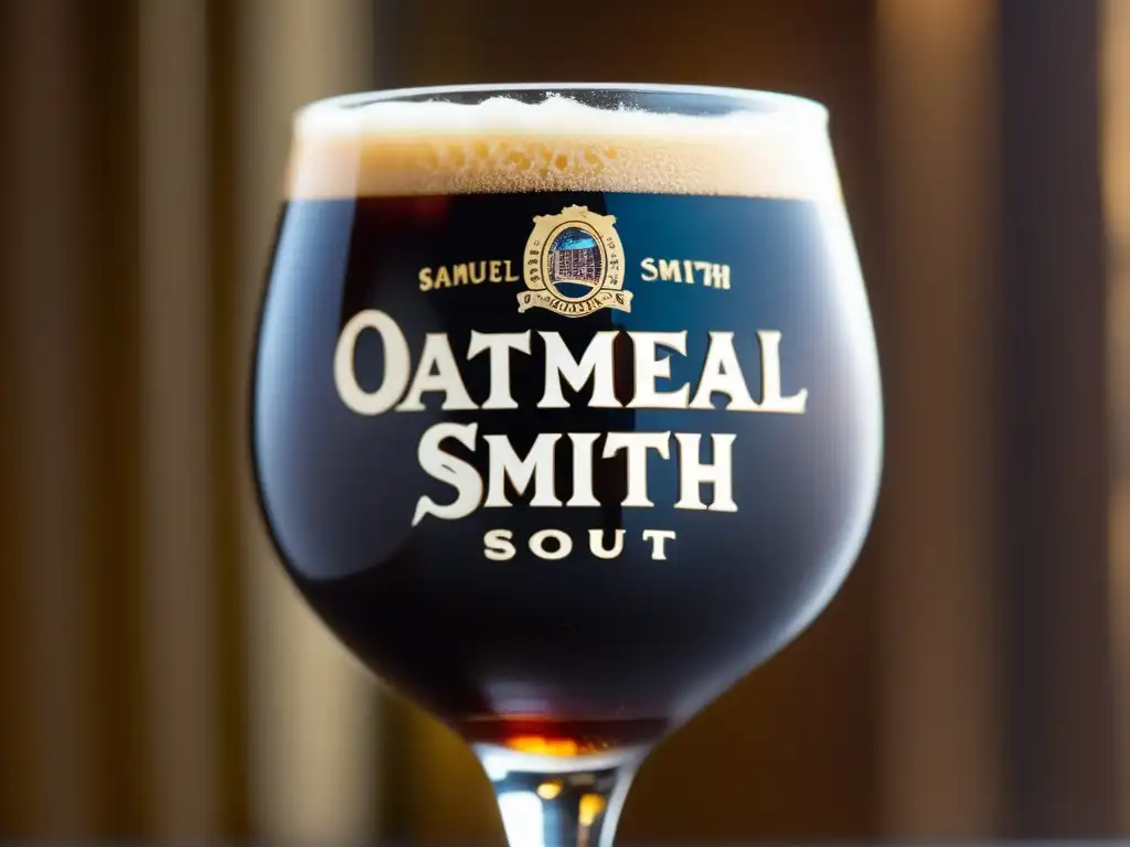 Cerveza Stout Samuel Smith, oscura y cremosa, con burbujas detalladas