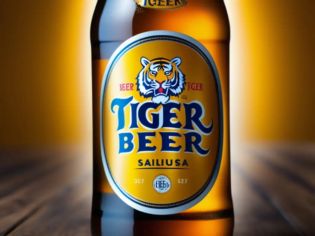 Vaso de cerveza Tiger Beer, dorada y refrescante -