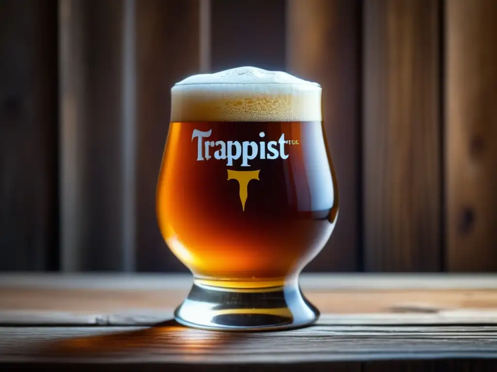 Cerveza trappist belga en mesa rústica - Viajes a Bélgica