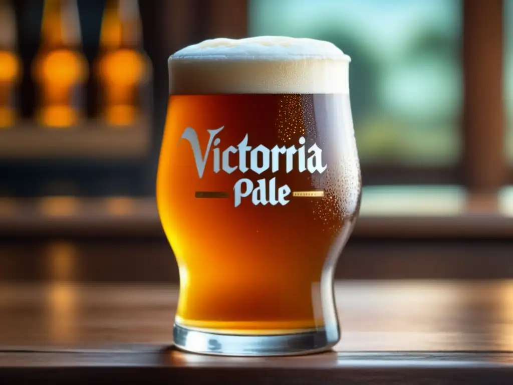 Cerveza Victoria Malagueña Pale Ale en vaso de vidrio con detalles realistas -