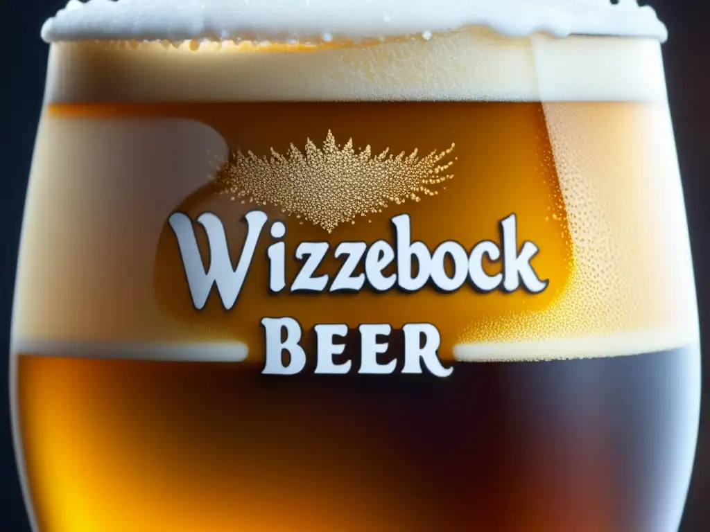 Cerveza Weizenbock dorada con espuma cremosa y burbujas, detalle y sofisticación