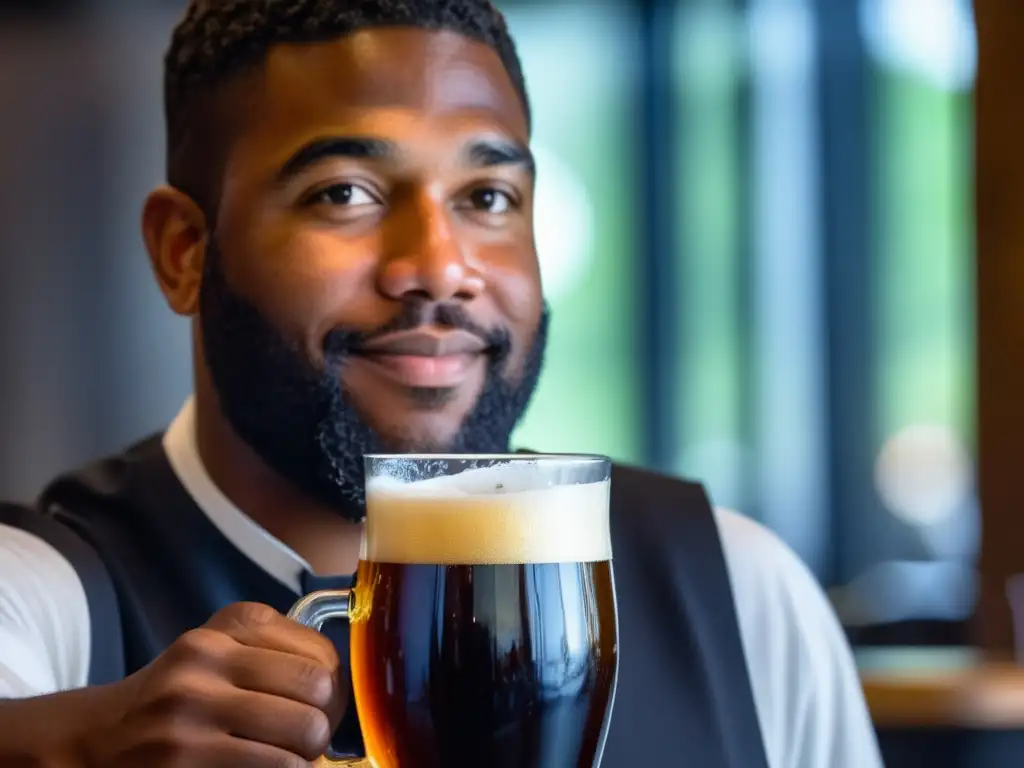 Experto cervecero Garrett Oliver disfrutando de su creación en Brooklyn Brewery