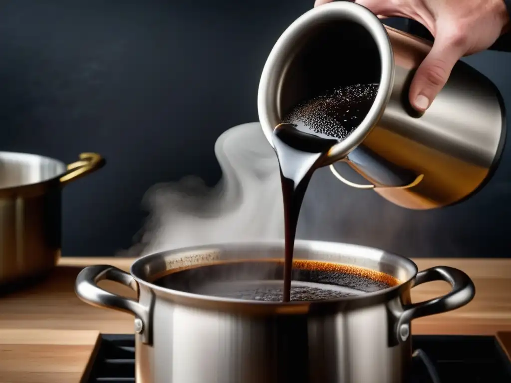 Chef vertiendo cerveza oscura en olla, Stouts en la Cocina