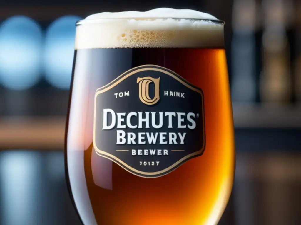 Colaboración cerveza Tom Hanks Deschutes: Pintura detallada 8k de vaso con cerveza ámbar y colaboración con celebridades