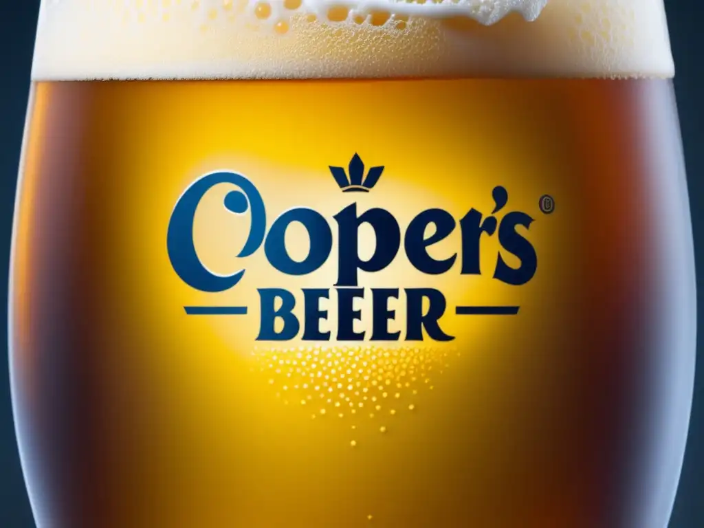 Cerveza Coopers dorada y espumosa en un vaso, resaltando su textura y color vibrante