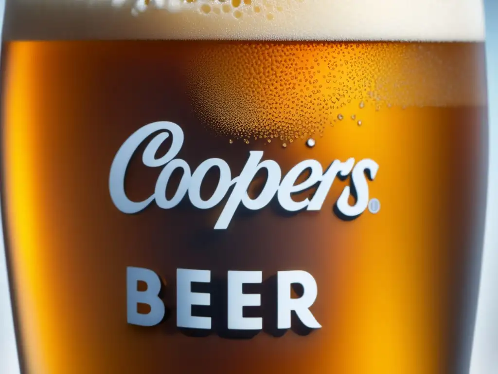 Una cerveza Coopers con color ámbar, espuma blanca y burbujas efervescentes, refrescante y elegante