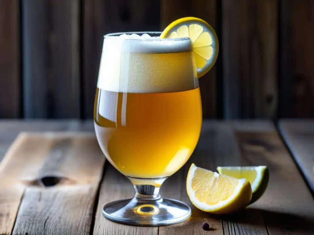 Cerveza Berliner Weisse refrescante con limón y menta en vaso de vidrio -