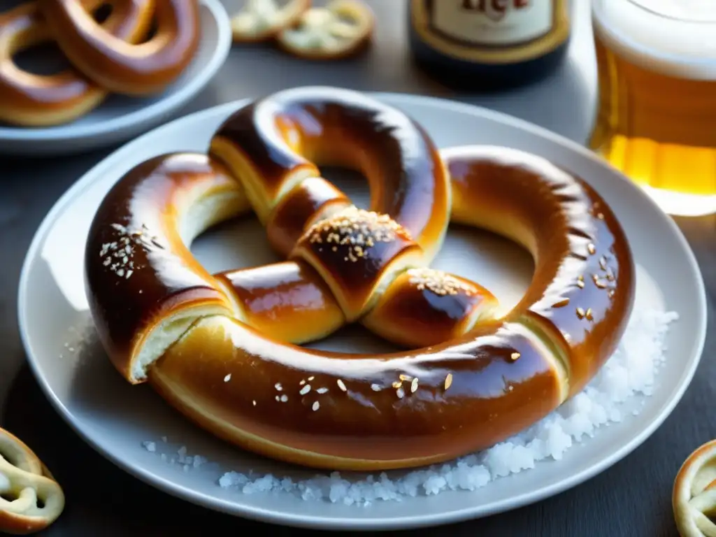 Deliciosa imagen de pretzel y cerveza Helles, resaltando la tradición alemana y la armonía de sabores