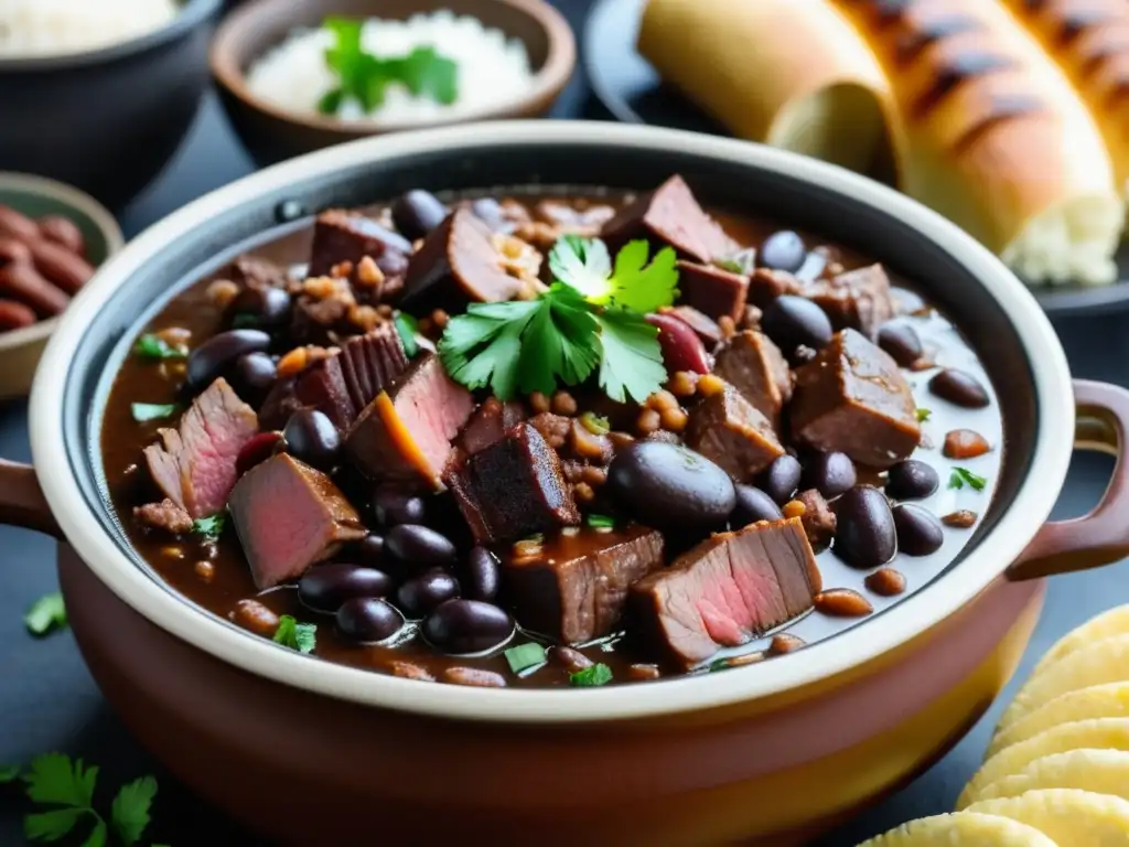 Deliciosa Feijoada brasileña con Brahma: un plato tradicional lleno de sabor, carne tierna y frijoles negros perfectamente cocidos