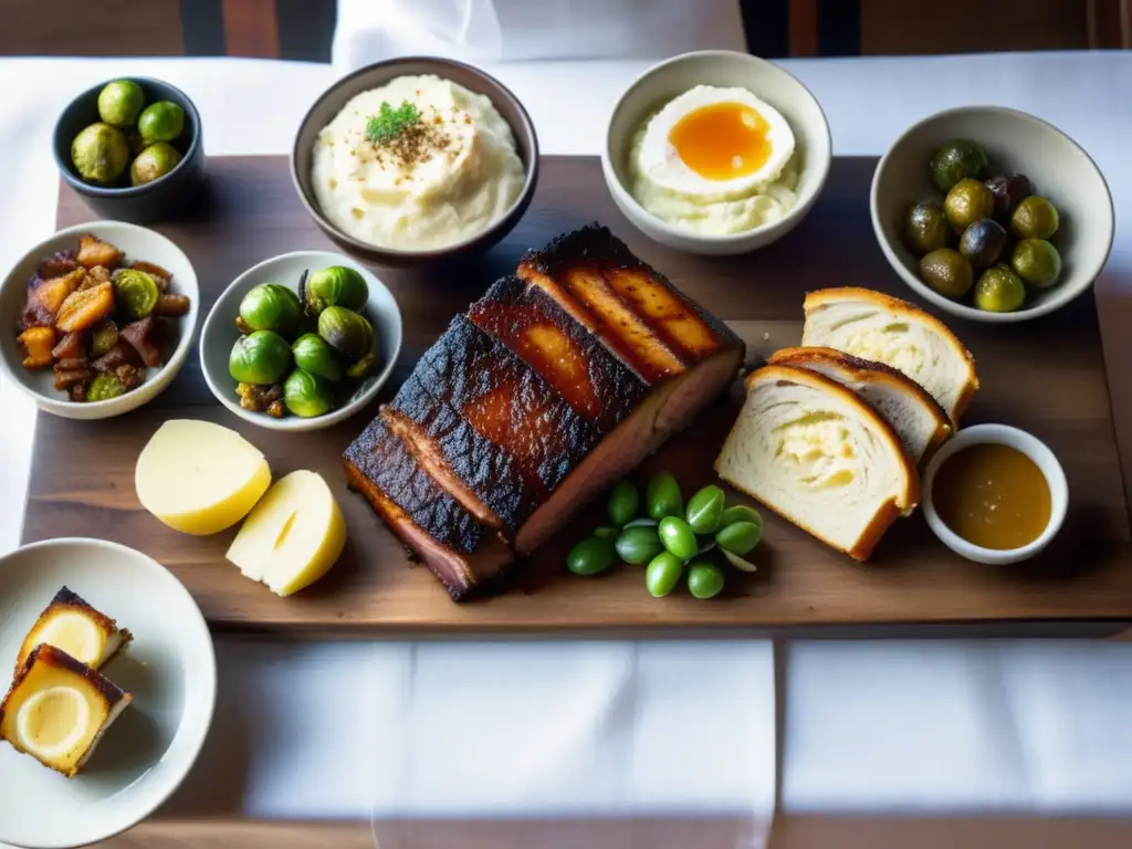 Deliciosa selección de Platos principales, Quesos y Postres en una mesa de madera rústica - Saison