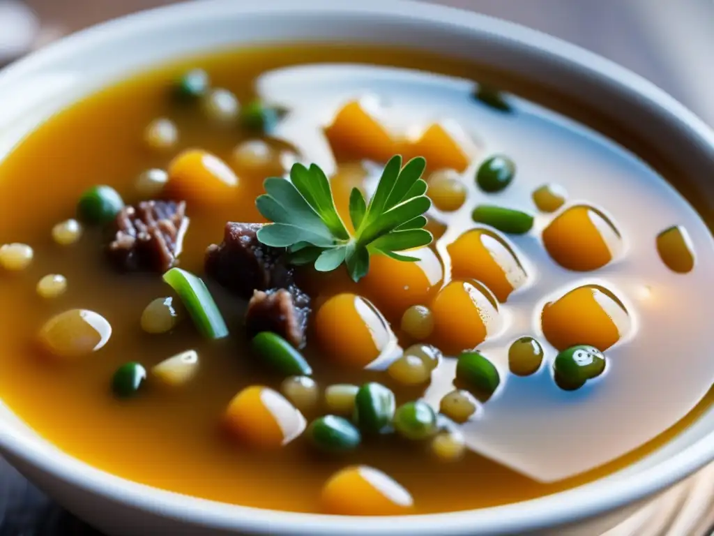 Sopa Escocesa de Cebada y Cerveza - Broth dorado y textura aterciopelada con carne tierna, vegetales y hierbas frescas