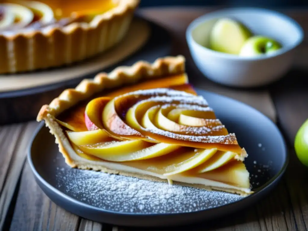 Deliciosa tarta de manzana y barleywine en mesa de madera rústica