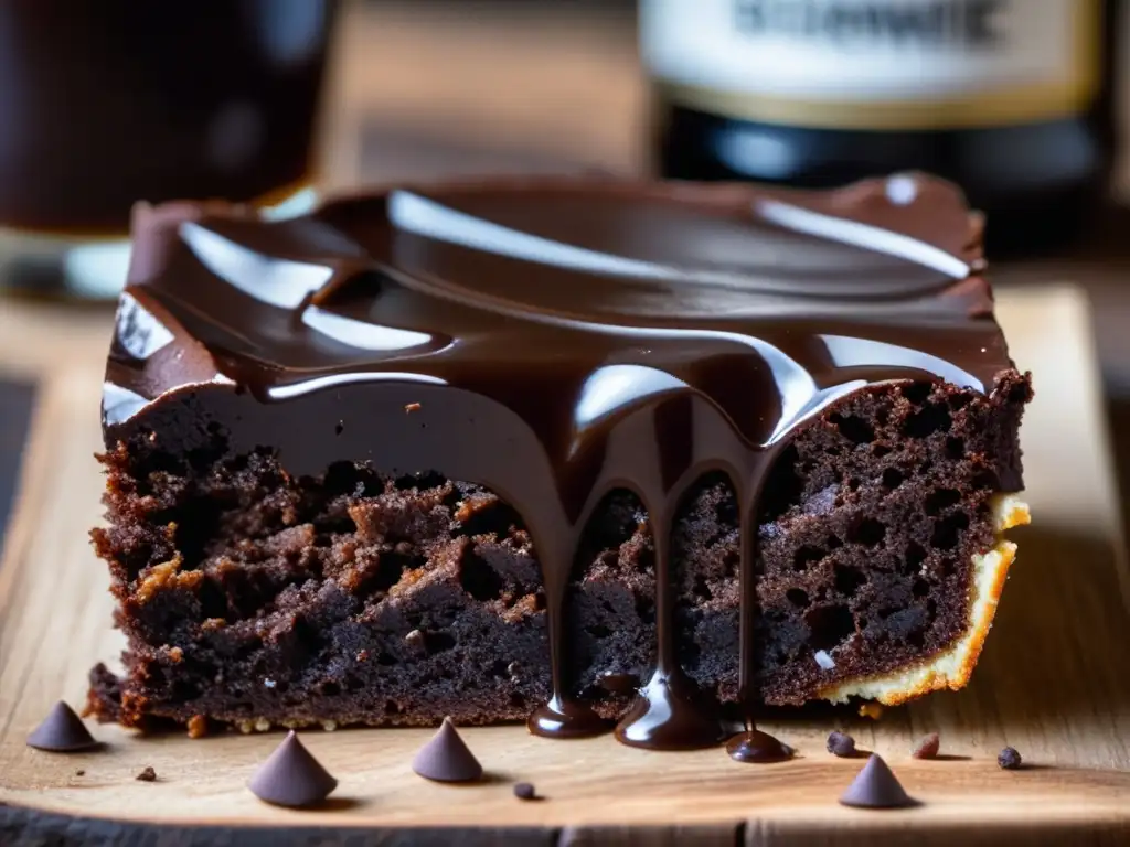 Delicioso brownie de chocolate con glaseado de cerveza Stout