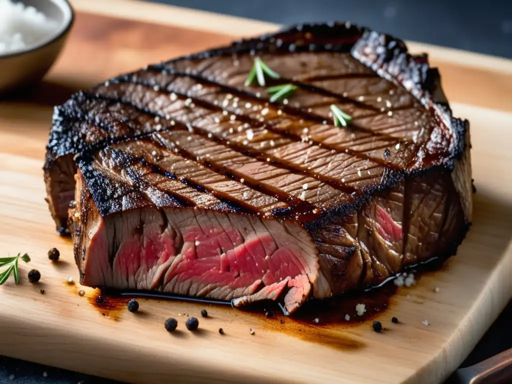 Deliciosa steak cocida a la perfección con marbling y condimentos - Stouts en la Cocina