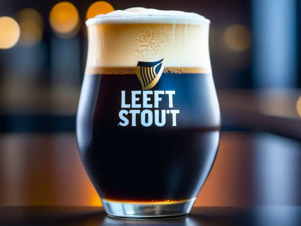 Una perfecta cerveza Left Hand Milk Stout, con su color oscuro y cabeza cremosa de burbujas pequeñas, resaltada por una imagen suave y detallada