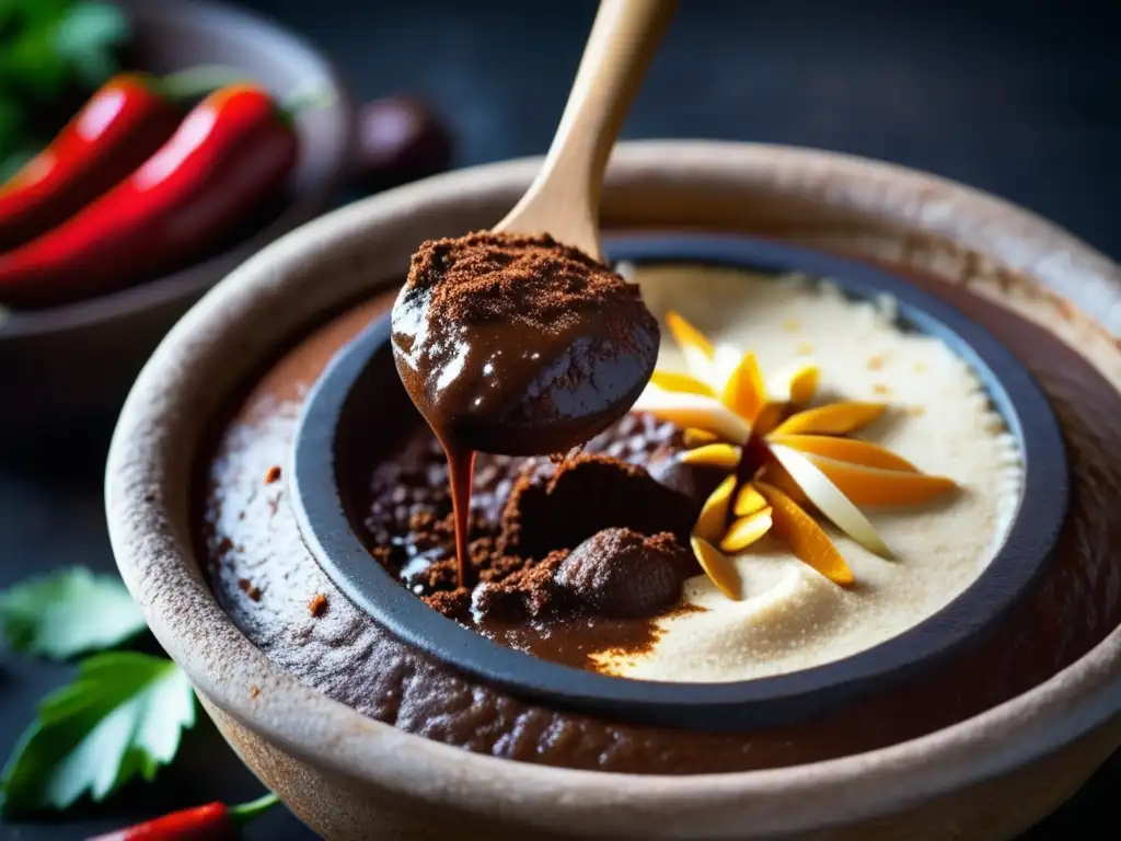 Preparación de mole mexicano en molcajete - Dunkel y Platos Mexicanos