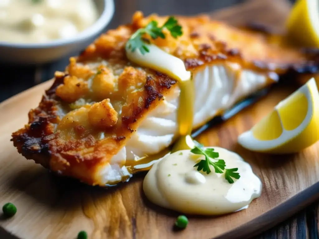 Delicioso pescado rebozado con cerveza y lagers en el plato