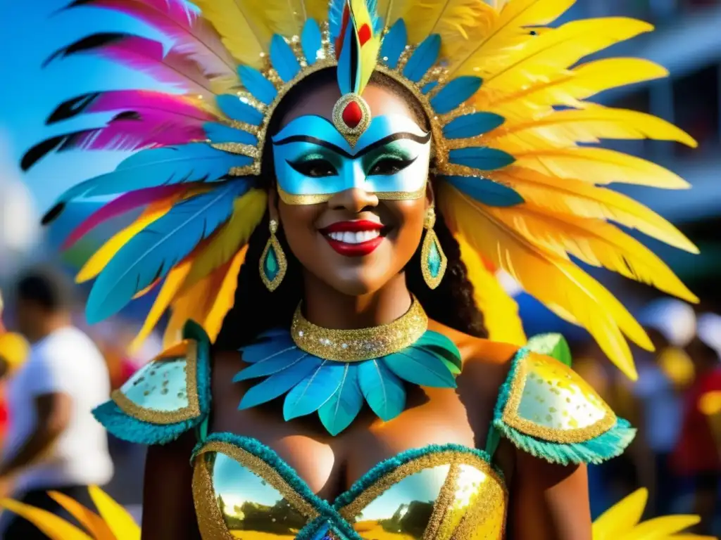 Deslumbrante carroza del carnaval de Río de Janeiro, con plumas, lentejuelas y brillo, reflejando la exuberancia y emoción de la celebración - Brahma