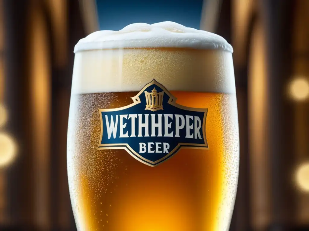 Detalle impresionante de una cerveza Weihenstephaner Hefeweissbier dorada en un vaso